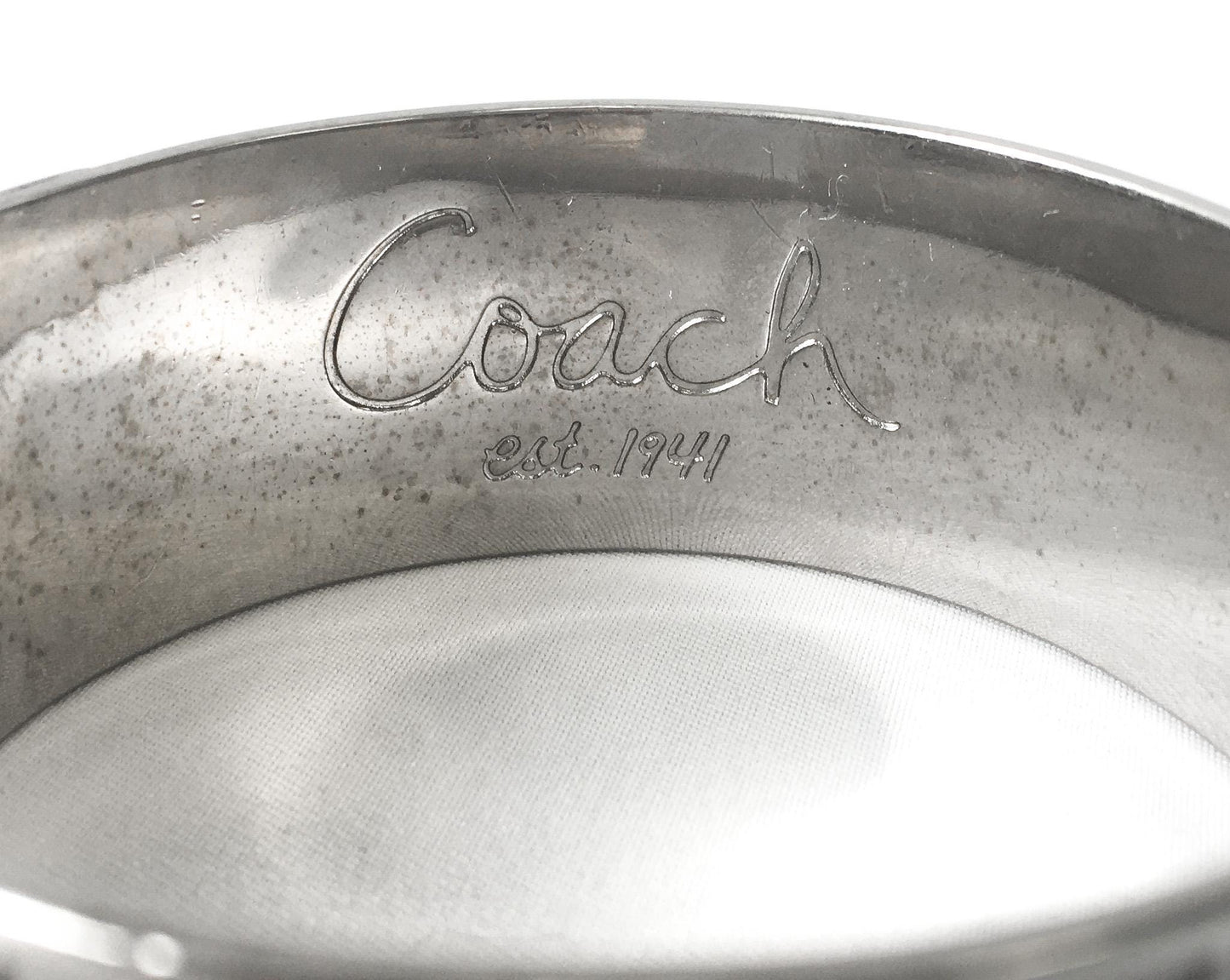 Vintage 00s Coach Signature C Monogram Silver Toned Bangle Bracelet, 1" Width, Approx. 5" Circumference