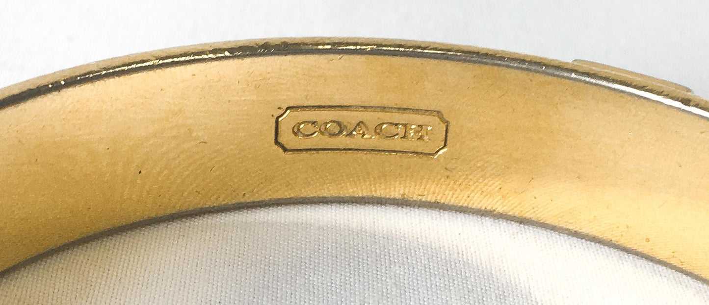 Vintage 00s Coach Signature C Monogram Gold Toned Bangle Bracelet, .5" Width, Approx. 5" Circumference