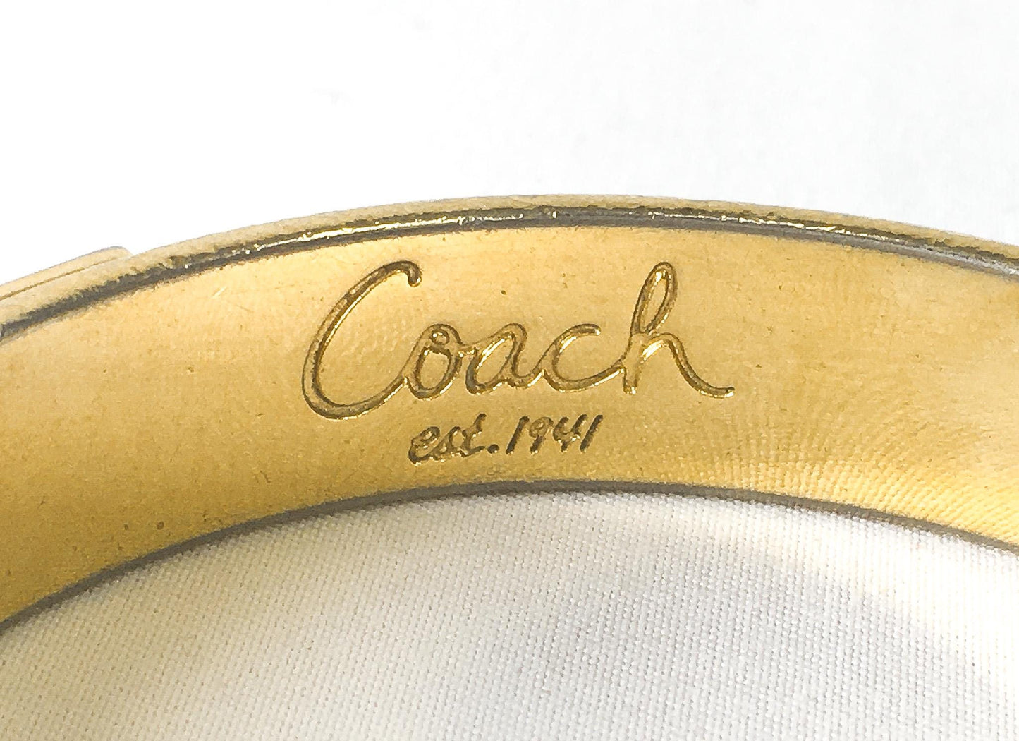 Vintage 00s Coach Signature C Monogram Gold Toned Bangle Bracelet, .5" Width, Approx. 5" Circumference