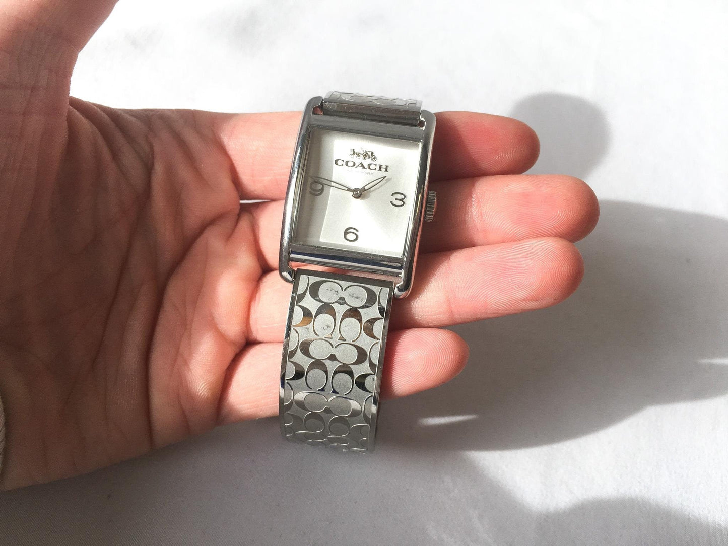 Vintage 00s Coach Stainless Steel Signature C Monogram Adjustable Watch, 8", Not in Working Condition, Simple Everyday Watch