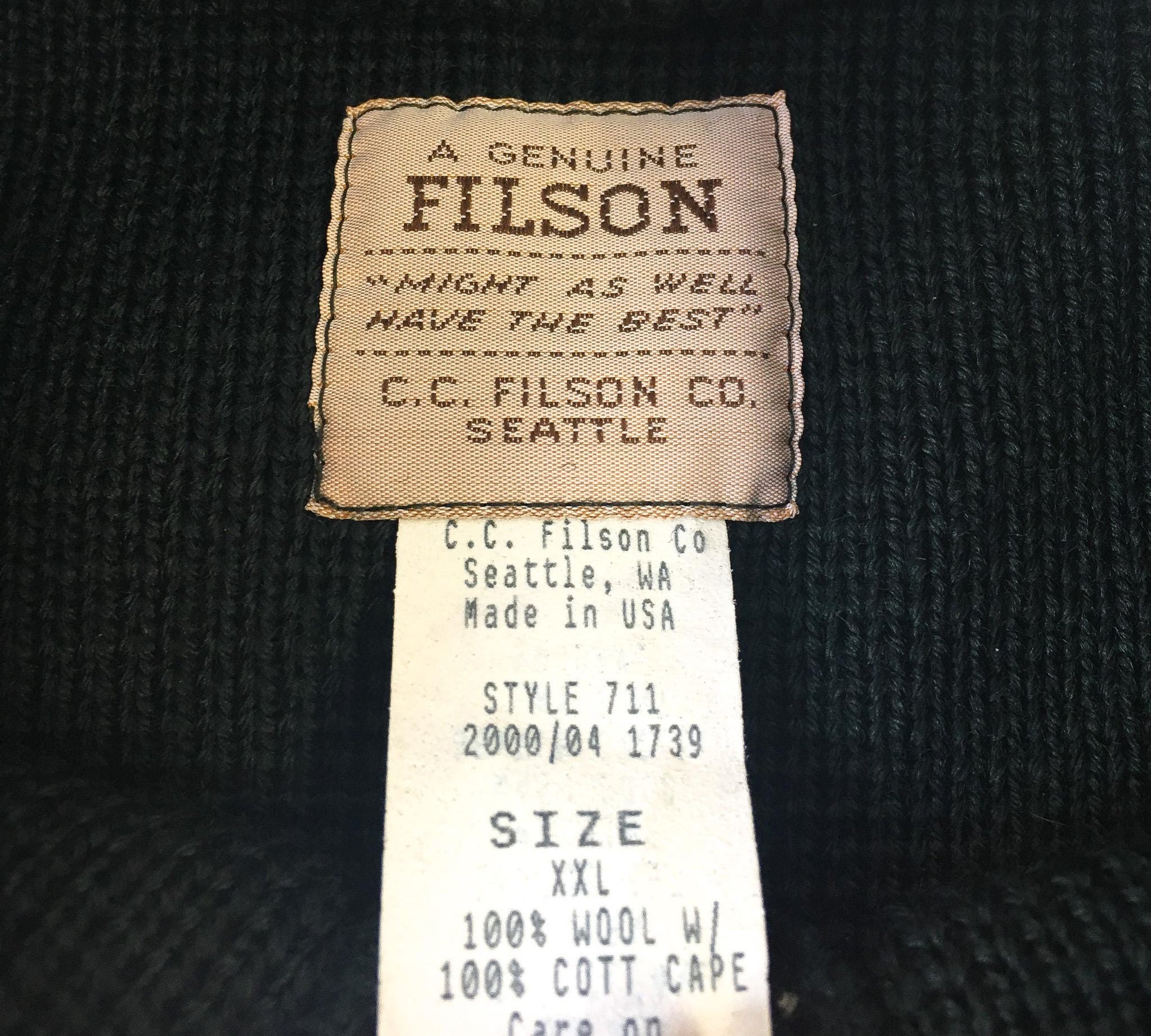 Vintage Filson Forest and Olive Green Henley Guide Suede and Wool Heavyweight Sweater, Sz. 2XL