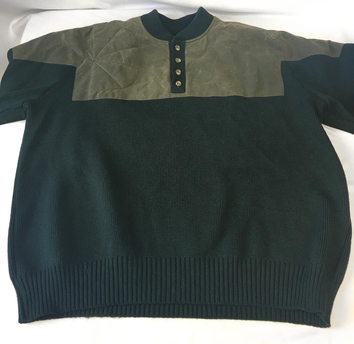 Vintage Filson Forest and Olive Green Henley Guide Suede and Wool Heavyweight Sweater, Sz. 2XL