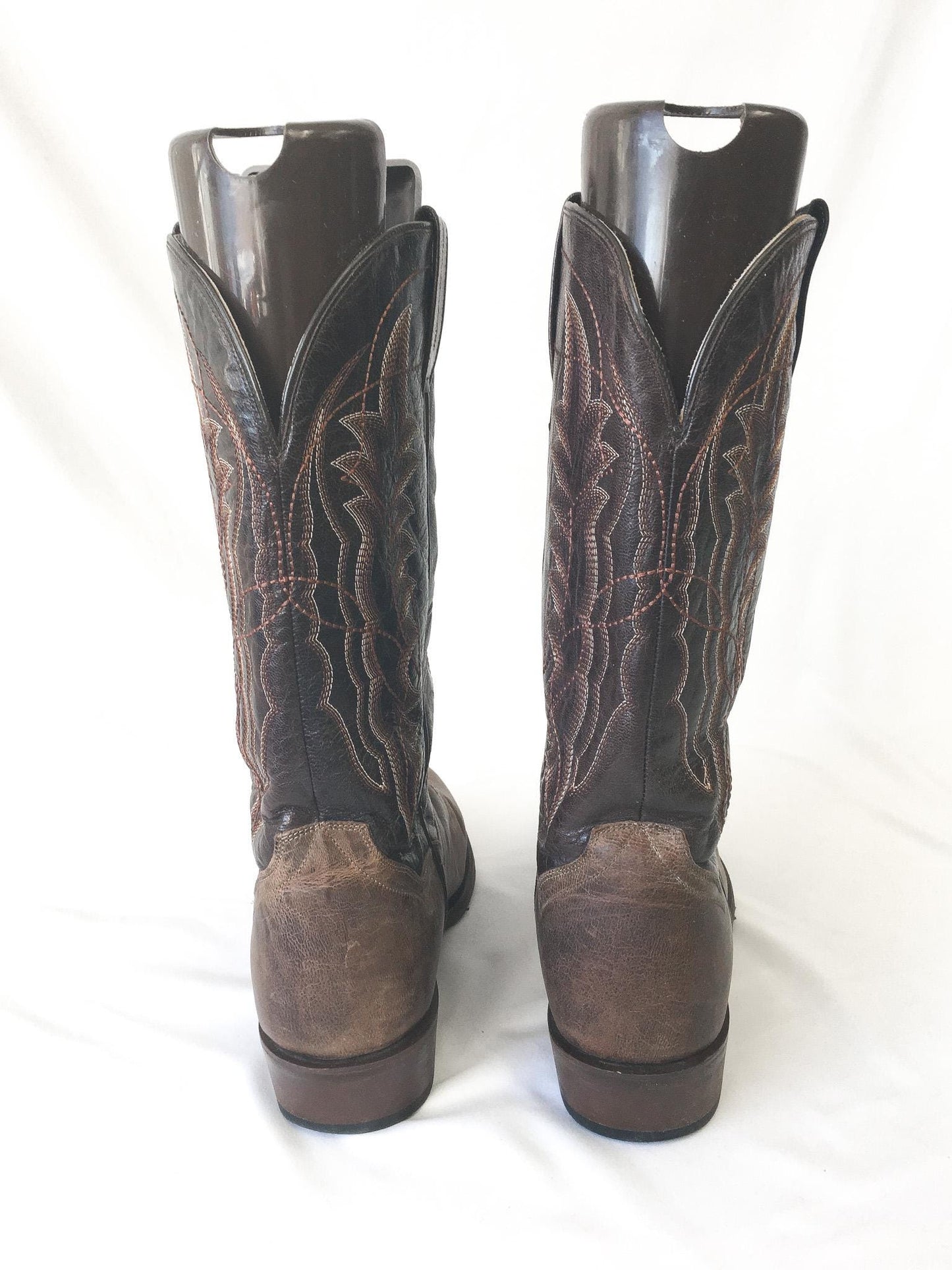 Vintage Dan Post Brown and Black Embroidered Leather Cowboy Boots, Style #3366, Men's Sz. 11D, Vintage Western Boots