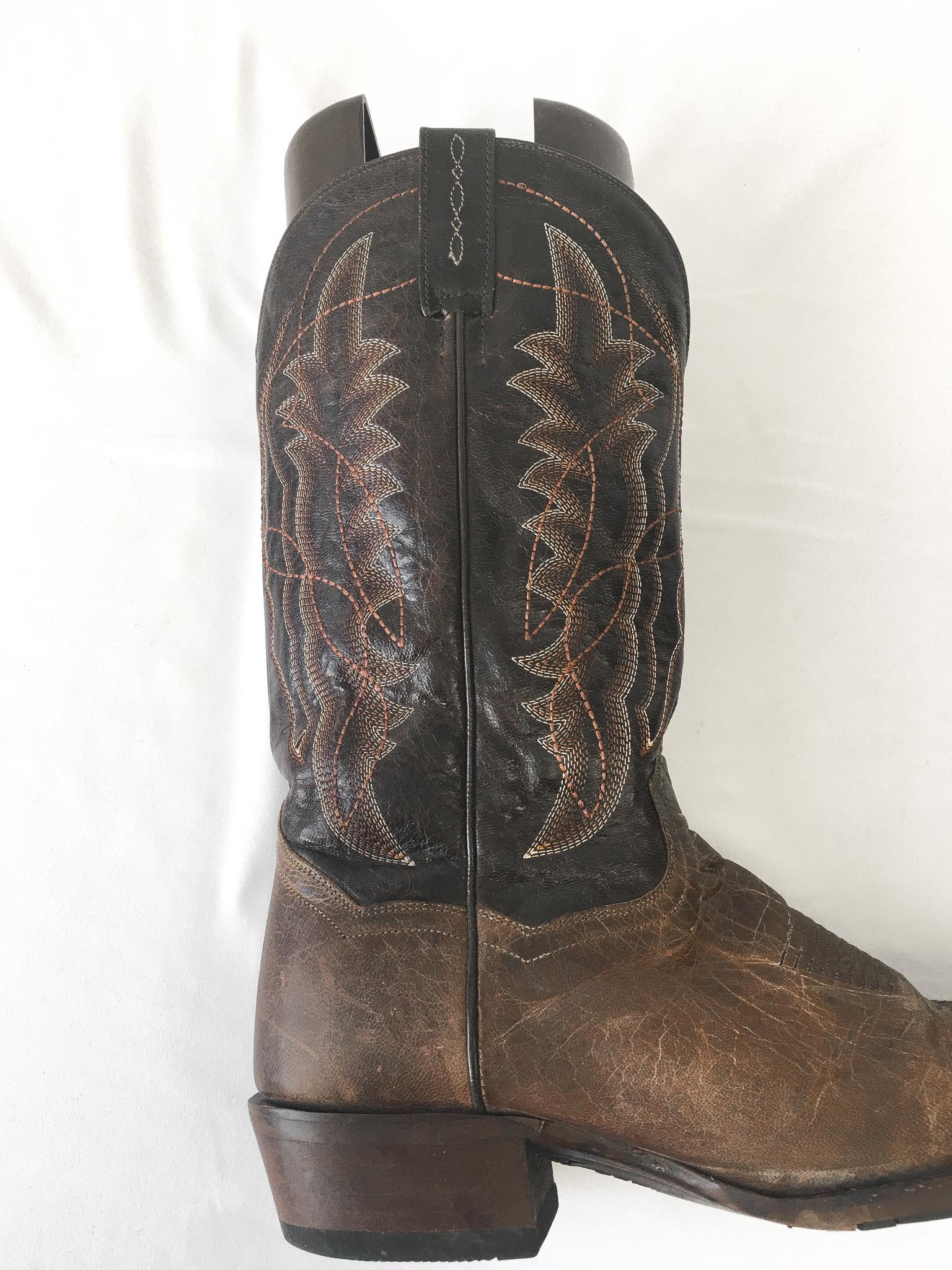 Vintage Dan Post Brown and Black Embroidered Leather Cowboy Boots, Style #3366, Men's Sz. 11D, Vintage Western Boots