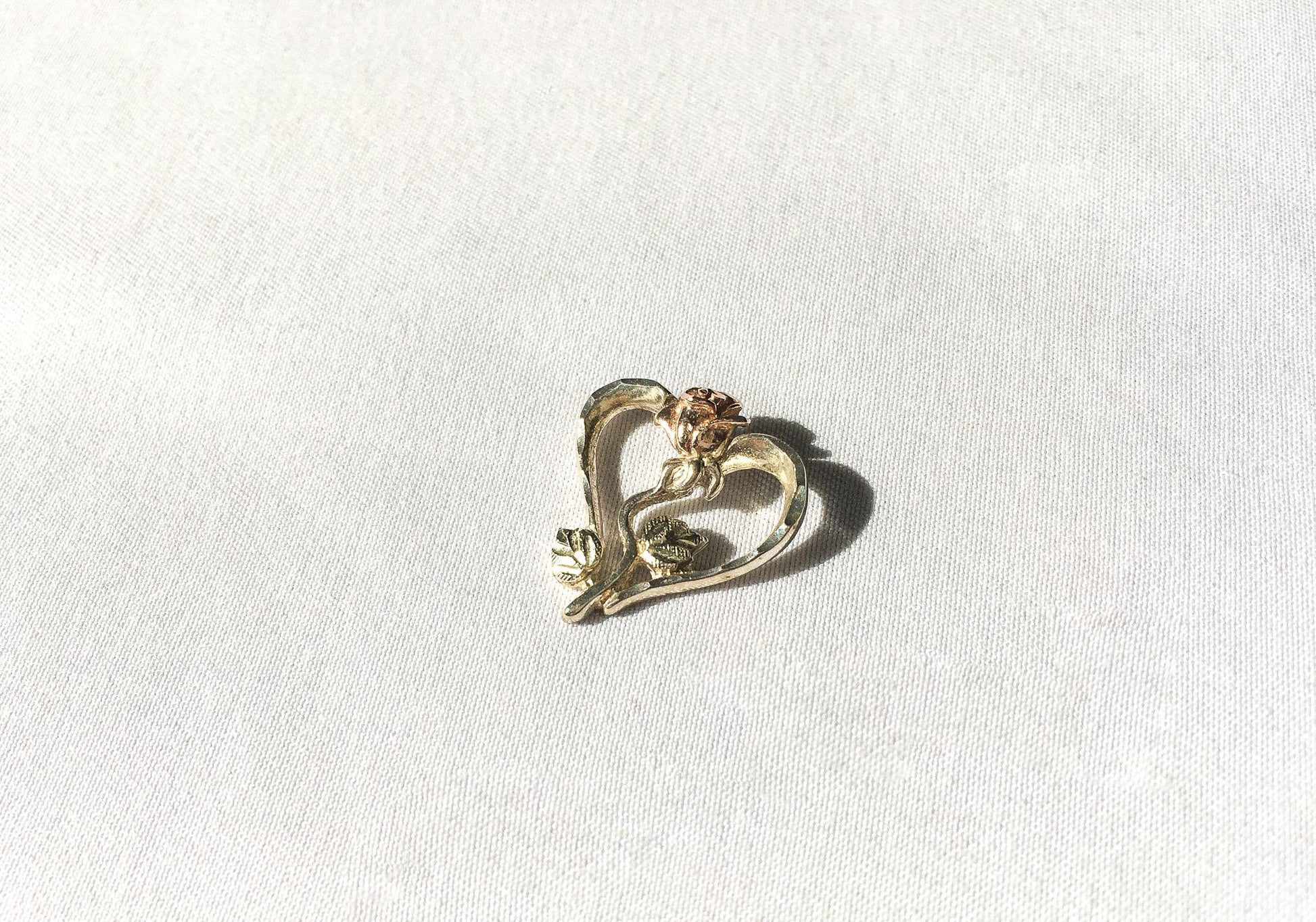 Vintage RGC Black Hills Gold 925 12K Rose Heart Pendant, .75", Vintage Black Hills Gold Jewelry