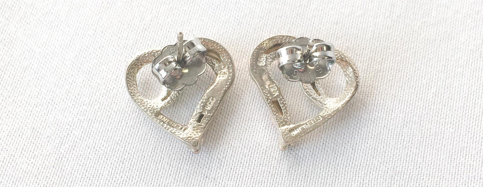 Vintage RGC Black Hills Gold 925 Sterling Floral Heart Stud Earrings, Vintage Black Hills Jewelry