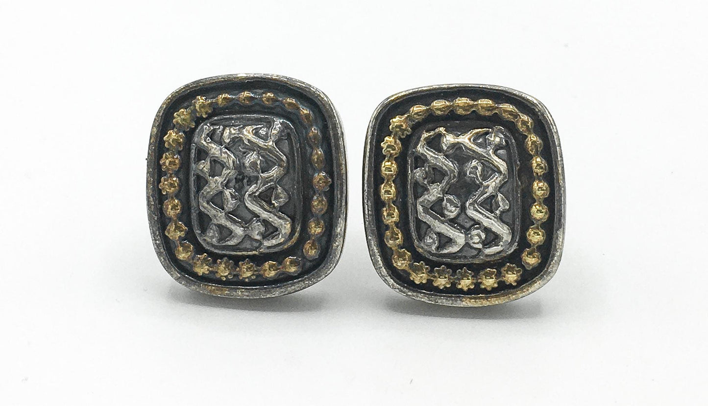 Vintage Simon Sebbag 925 Abstract Square Clip-On Earrings, Vintage Navajo Boho Jewelry