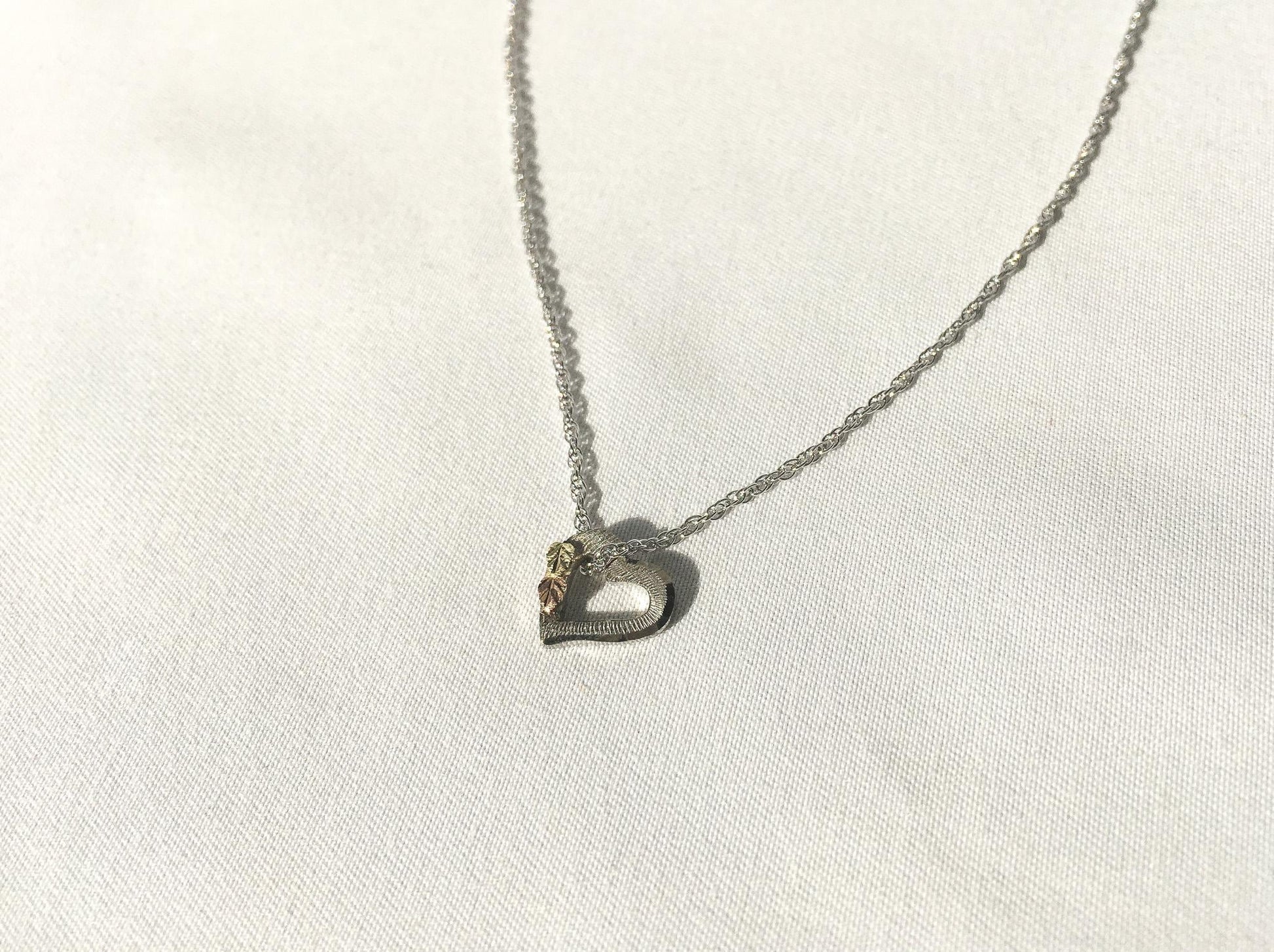 Vintage Landstrom's Black Hills Gold 10K 925 Floating Heart Necklace, 17" 925 Chain, .25" Pendant, Dainty Black Hills Jewelry