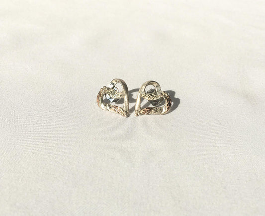 Vintage RGC Black Hills Gold 925 Sterling Floral Heart Stud Earrings, Vintage Black Hills Jewelry