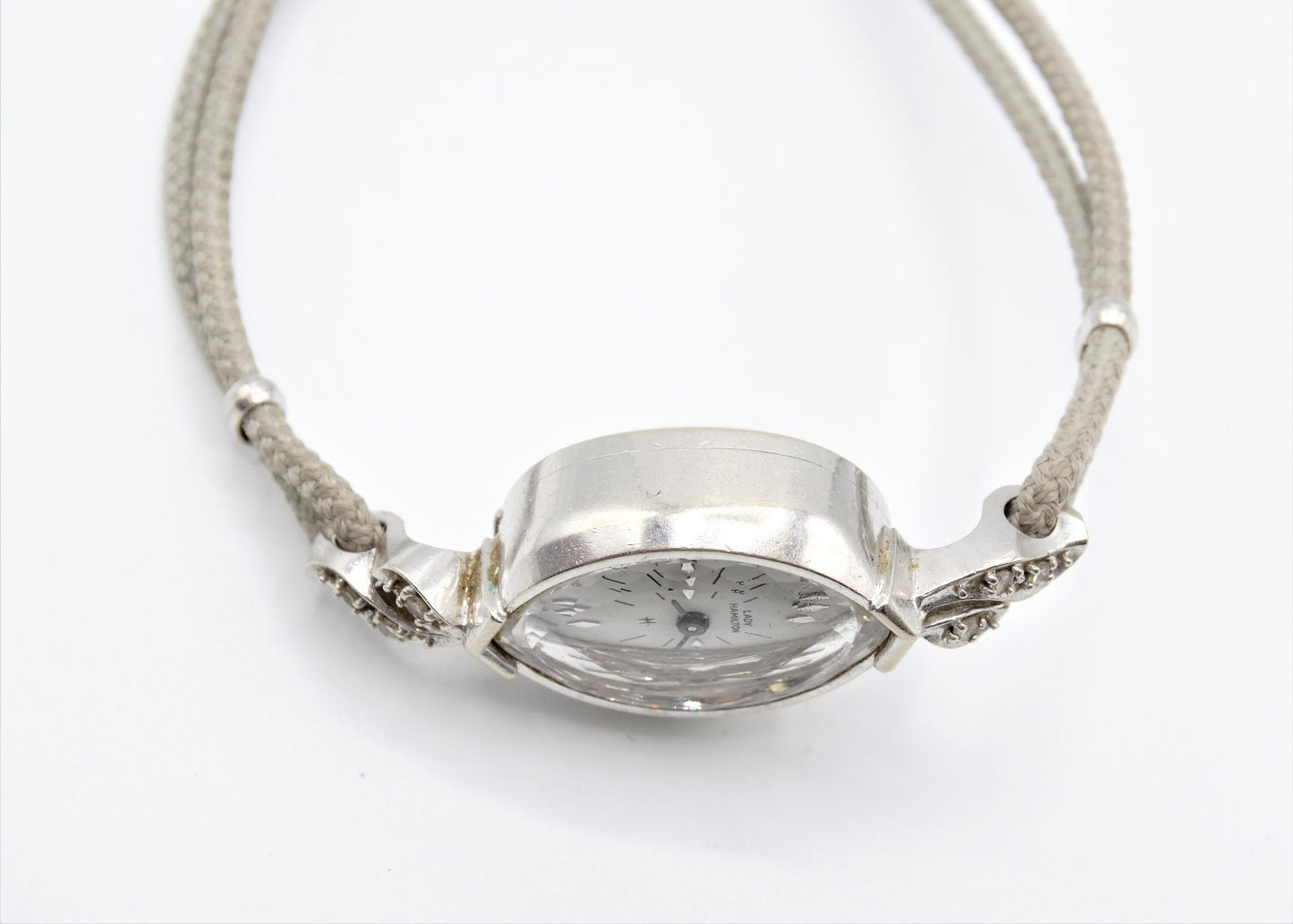 Vintage 1924 LADY HAMILTON 14K White Gold and Diamond Petite Wrist Watch, Collectors Designer Watch, Minimalist Estate Jewelry