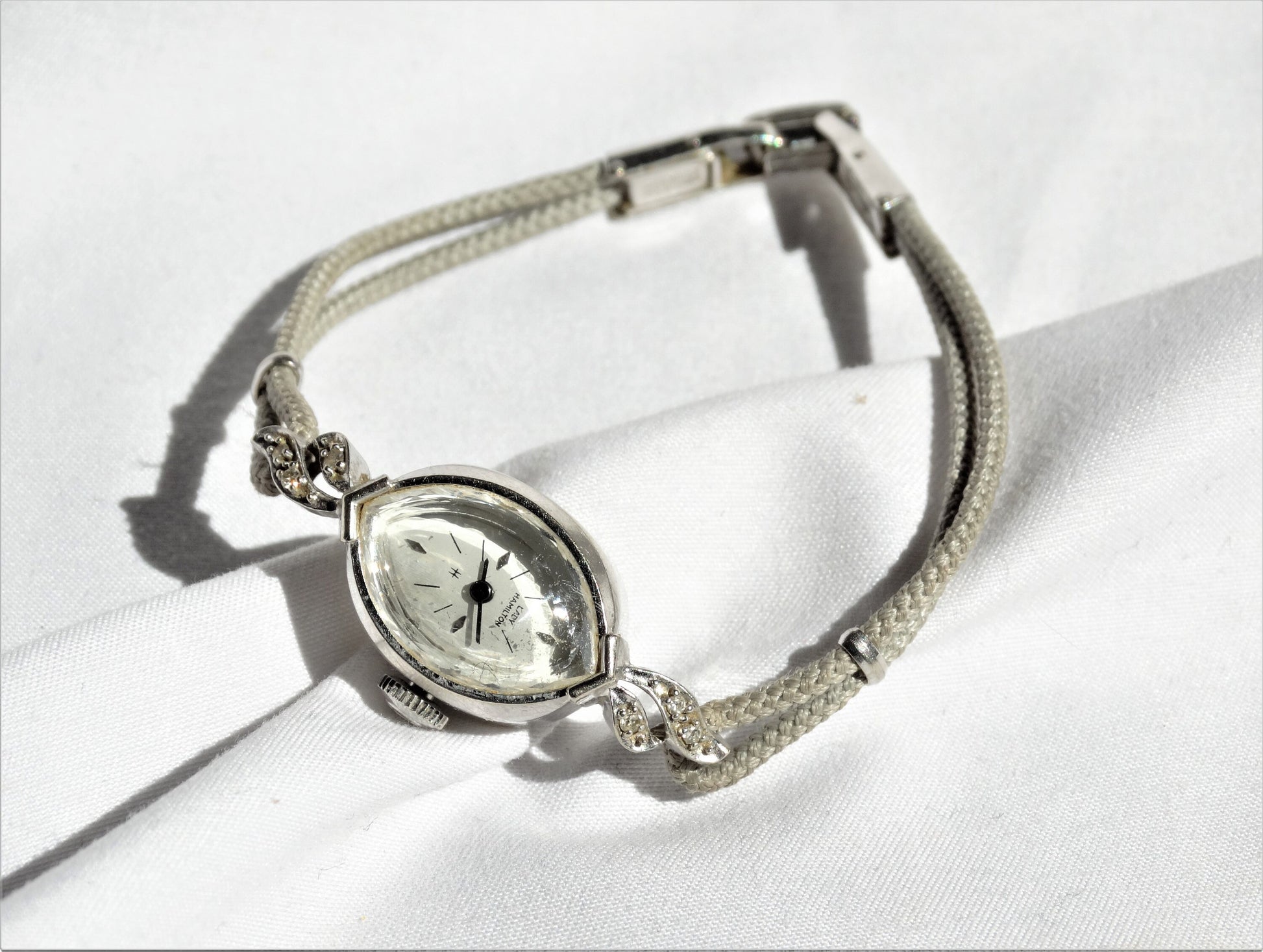 Vintage 1924 LADY HAMILTON 14K White Gold and Diamond Petite Wrist Watch, Collectors Designer Watch, Minimalist Estate Jewelry