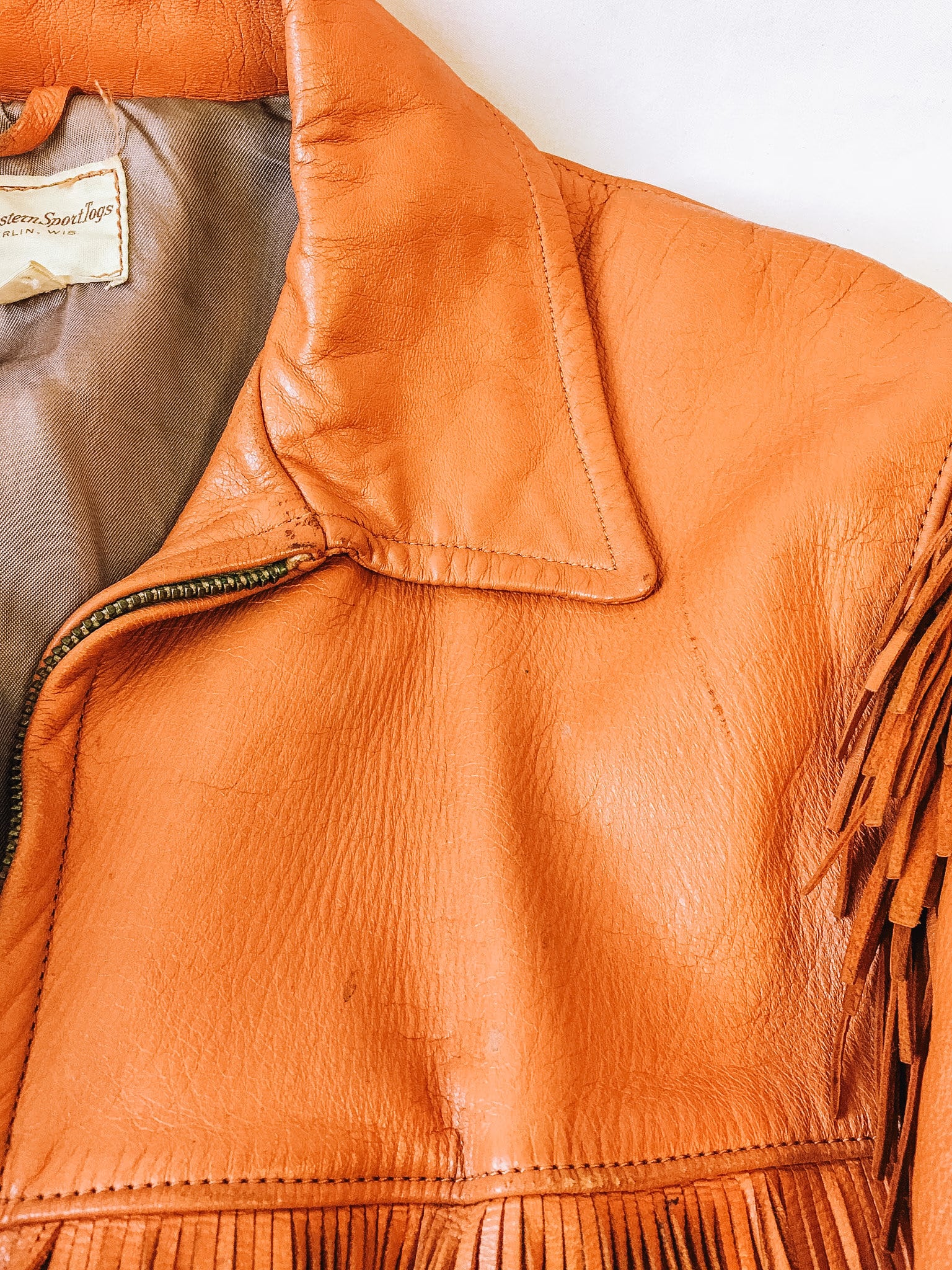 Vintage 50s Mid-Western Sport Togs Brown Leather Fringe Jacket, Sz