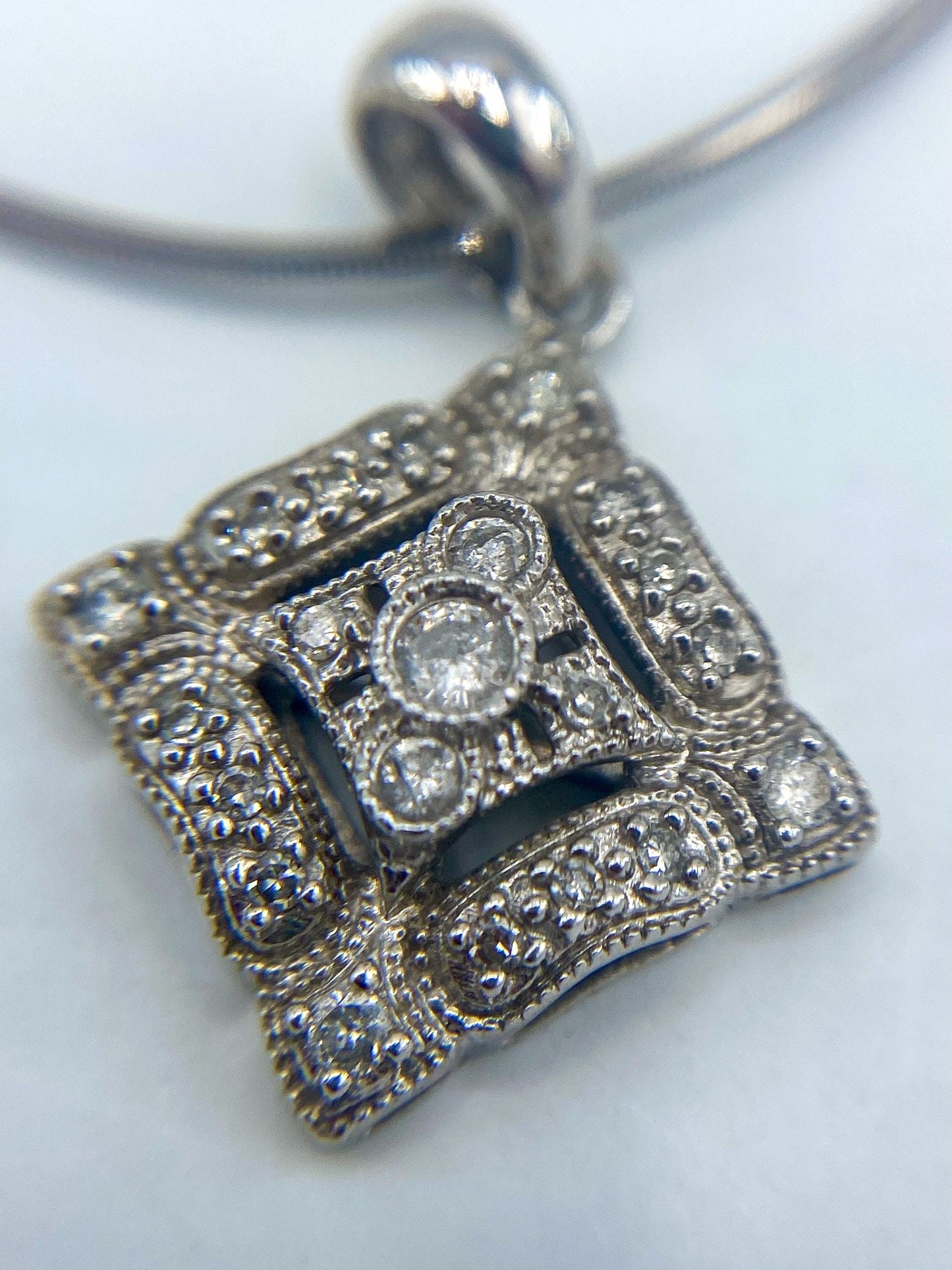 Vintage AURAFIN 14k White Gold and Diamond Pendant Necklace, Timeless Elegance