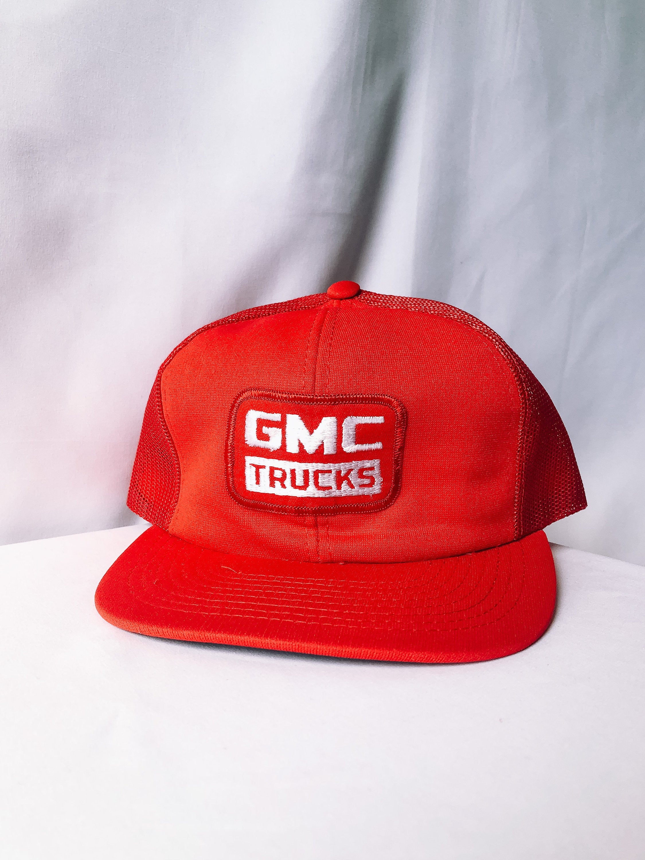 Vintage Red GMC Trucks Mesh Trucker Hat, Flat Brim Baseball Cap