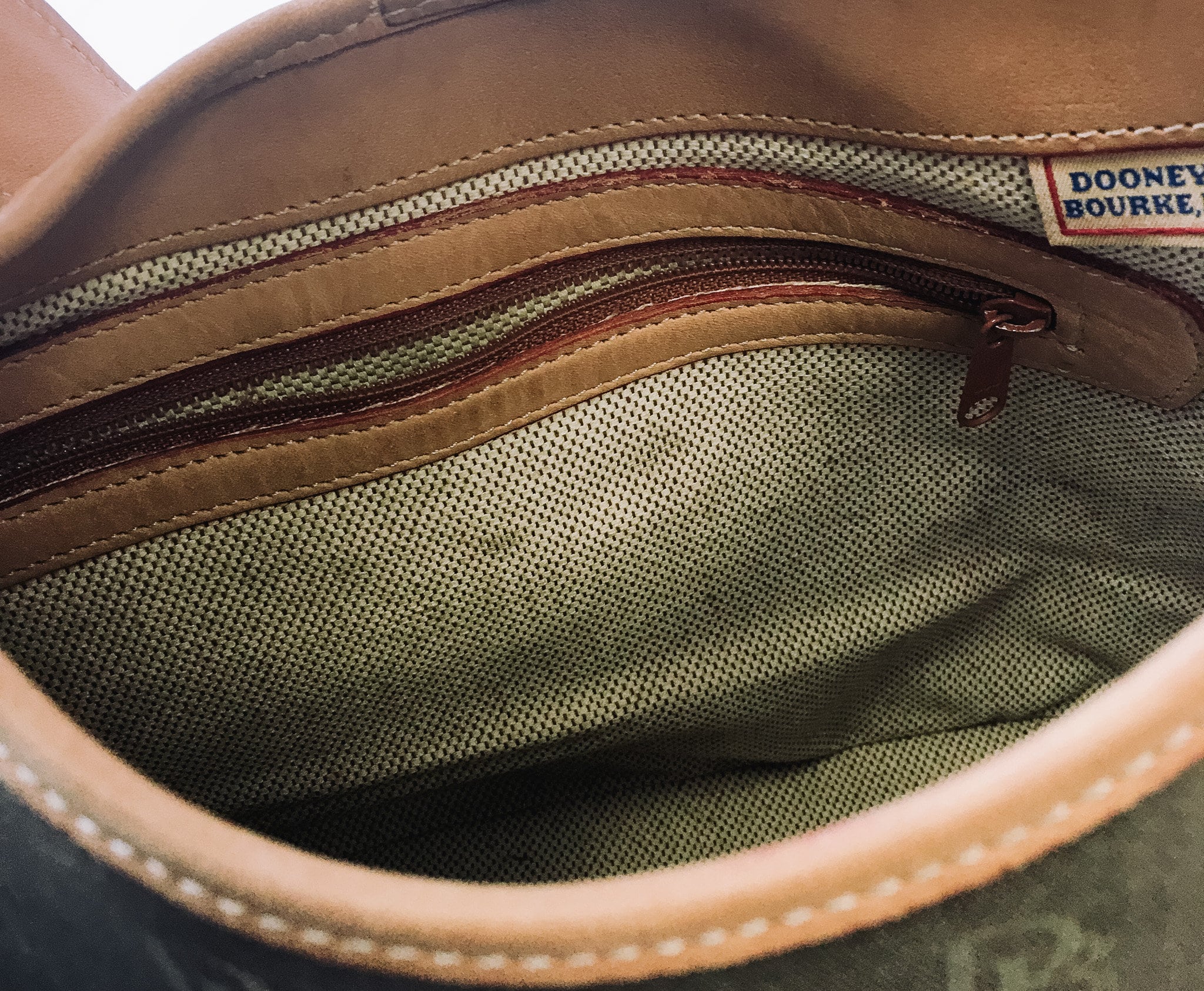 Vintage Dooney Bourke Taupe and Tan Leather Logo Shoulder Bag