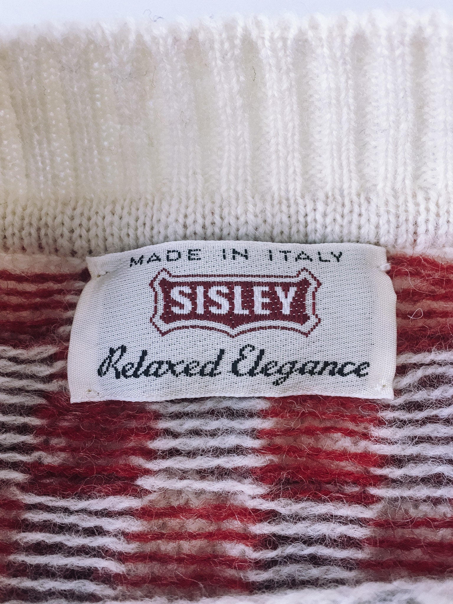 Vintage 80s Sisley Red and Gray Checkered Snowflake Sweater, Made in Italy, 80s Holiday Sweater