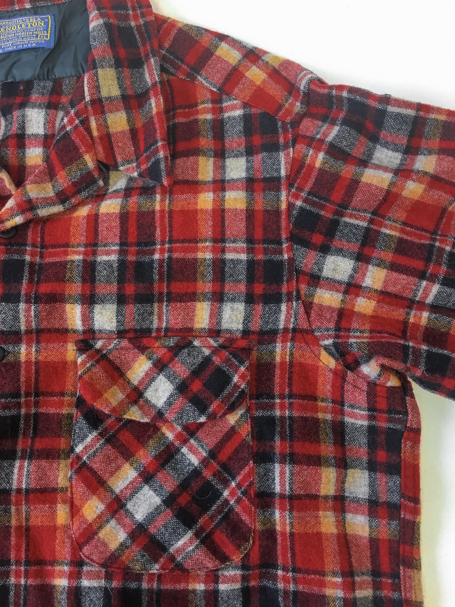 Vintage 1970s Pendleton Wool Red and Yellow Plaid Button Down