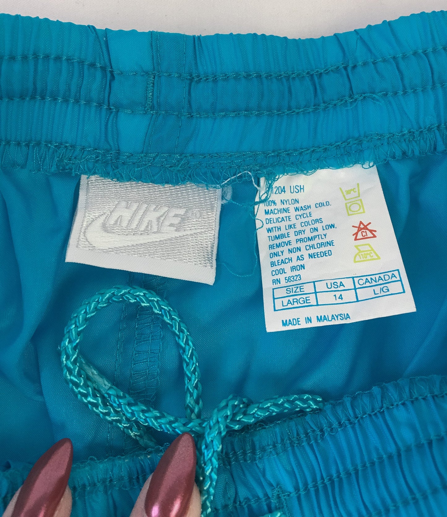 Vintage 90s Nike Teal Windbreaker Joggers, Sz. L, 1990s Athletic Streetwear Pants