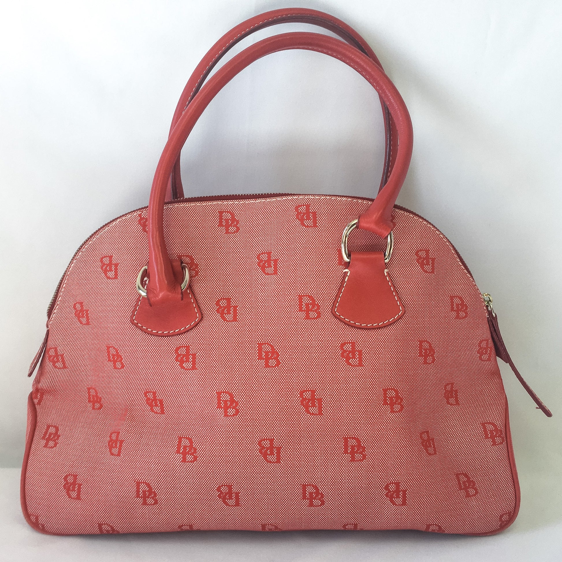 Vintage 90s Dooney & Bourke Canvas Red Monogram Large Satchel Handbag