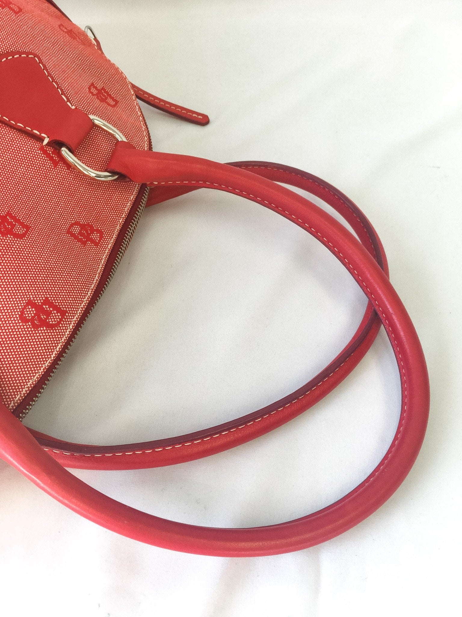 Vintage 90s Dooney & Bourke Canvas Red Monogram Large Satchel Handbag