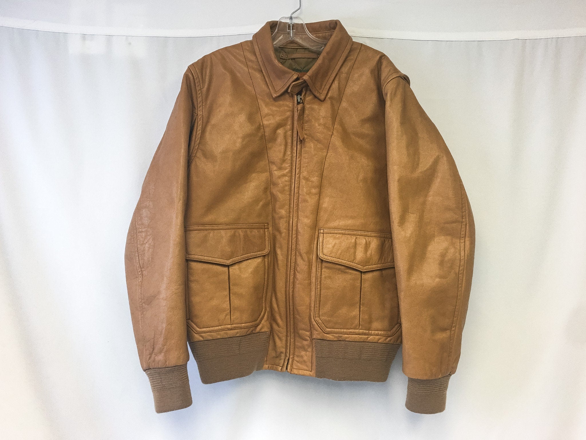 Vintage Eddie Bauer Tan/Light Brown Goose Down Leather Bomber