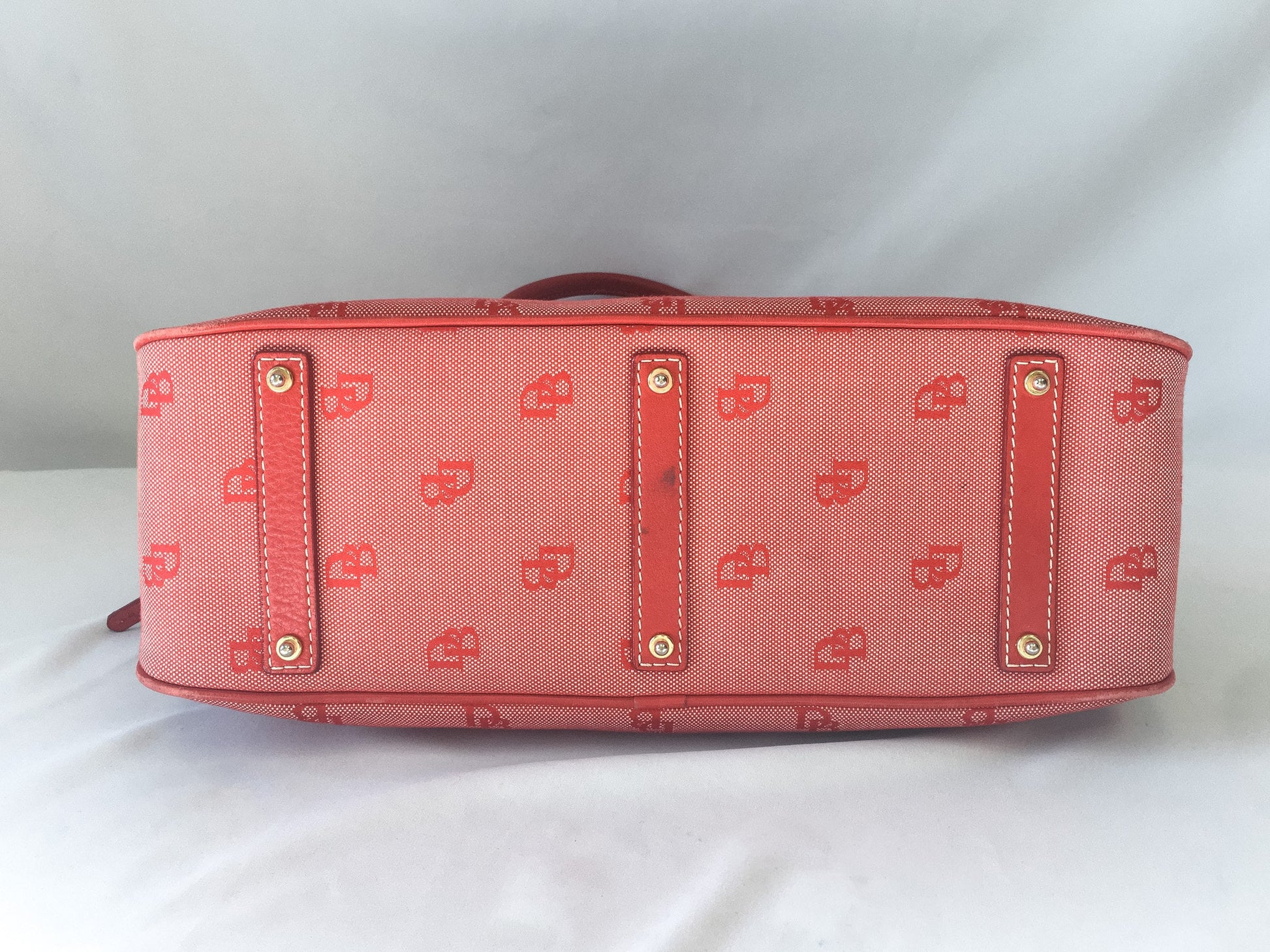 Vintage 90s Dooney & Bourke Canvas Red Monogram Large Satchel Handbag