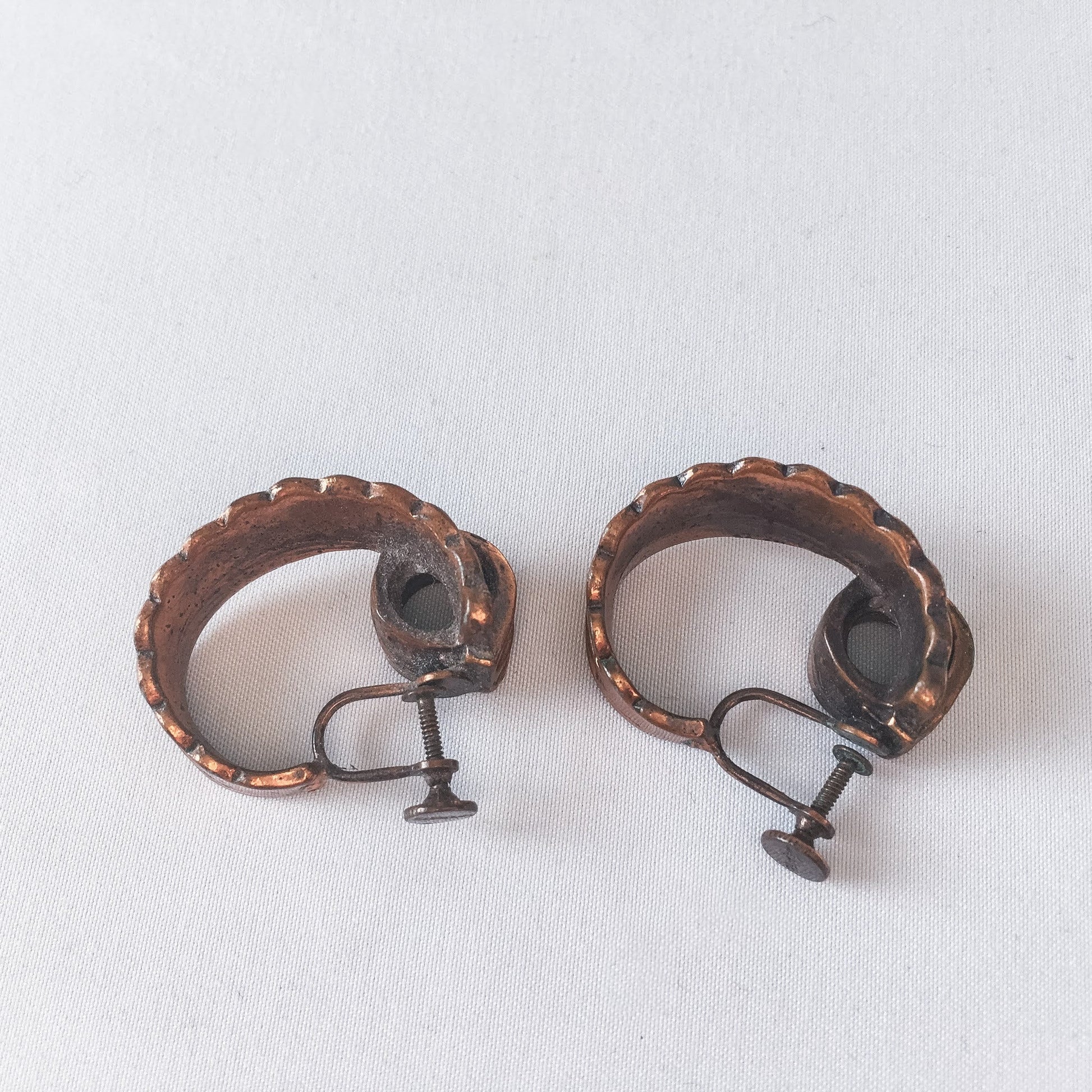 Vintage Rebaje Copper Brutalist African Necklace and Screw Back Earrings Set