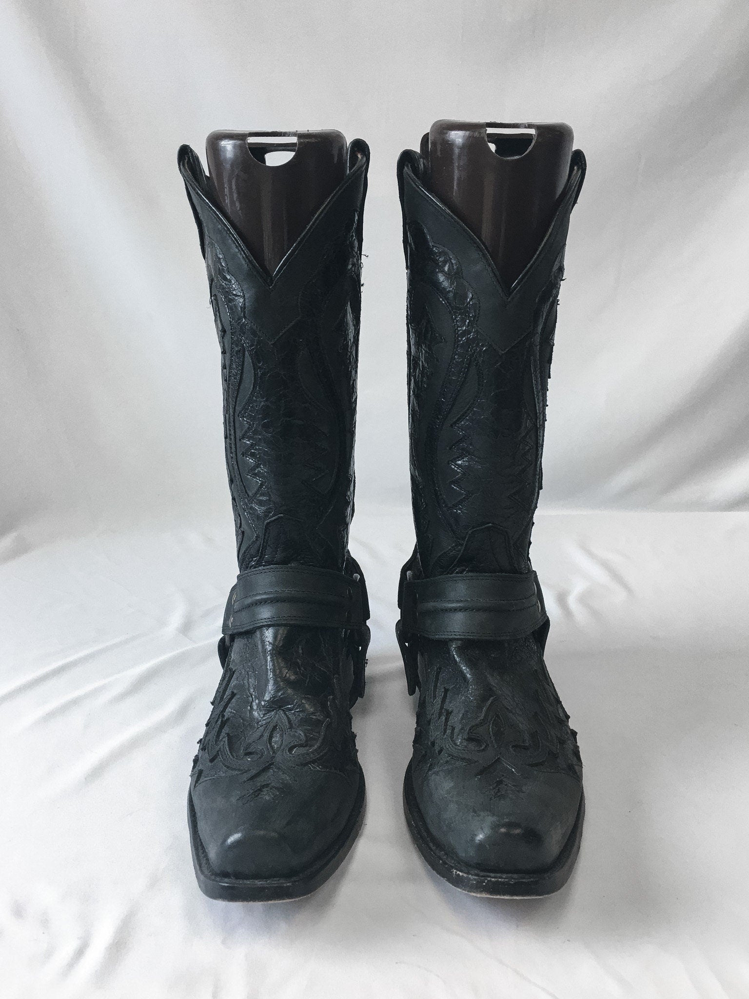 Vintage Stetson Black Distressed Outlaw Leather Biker Cowboy Boots, Men's Sz. 10D