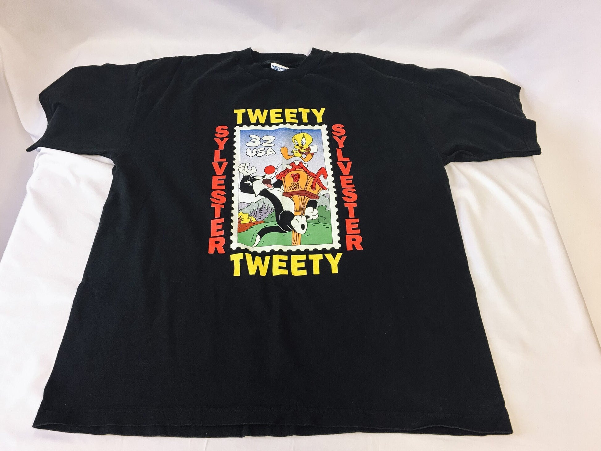 Vintage 1997 Looney Tunes Tweety Bird Sylvester Stamp Collection Tee, Sz. L/XL, Vintage 90s Looney Tunes T-Shirt, Made in USA