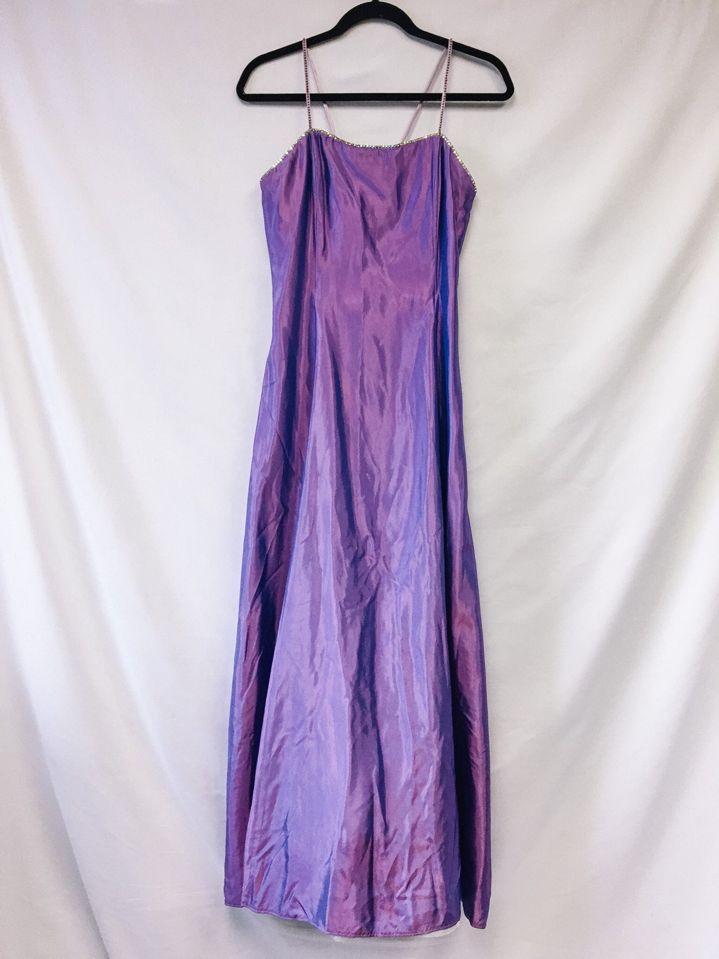 Vintage Jessica McClintock by Gunne Sax Purple & Blue Duo Chrome Dress with Bedazzled Neckline, Y2K Vintage Prom/Party Dress, Vintage Sz. 11