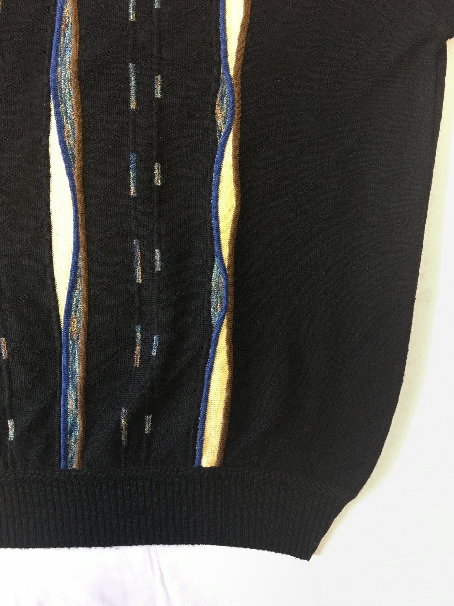 Vintage 90s St. Croix Black Abstract Print Wool Blend Crewneck, Sz. L, 90s Grandpa Sweater