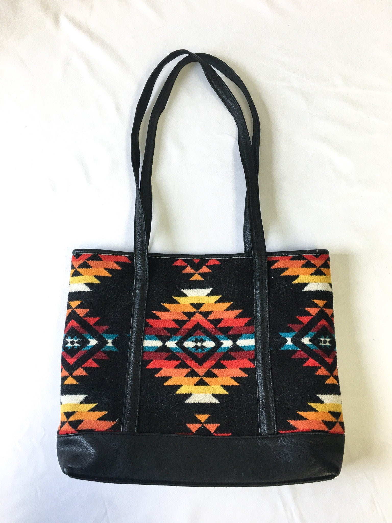 Tilonia@ Leather Tote Bag with Black & White Tribal Fabric - Tilonia®